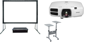 Zestaw na eventy PROFI: Projektor Epson EB-L630U + Ekran Suprema Orion  ramowy składany 530x403 cm z tkaniną Matt White + stolik