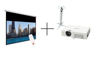 Zestaw do prezentacji P1: Projektor Panasonic PT-LX22E, Uchwyt sufitowy 43-65, Ekran elektryczny AVTek Electric Video 195x146 MW BT